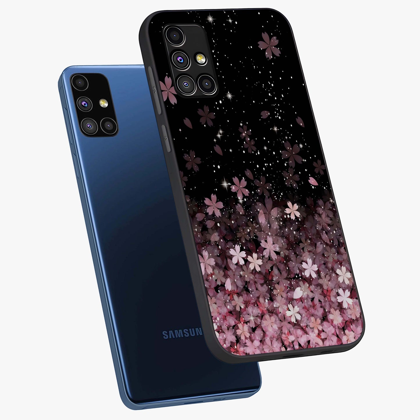 Small Starry Flowers Glass Case displayed in angled mockup highlighting tiny flower pattern with celestial aesthetic style.
