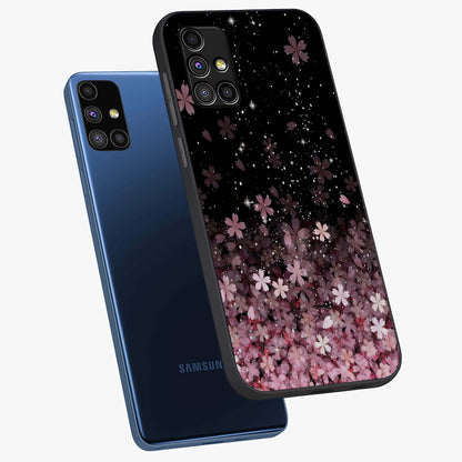 Small Starry Flowers Glass Case displayed in angled mockup highlighting tiny flower pattern with celestial aesthetic style.