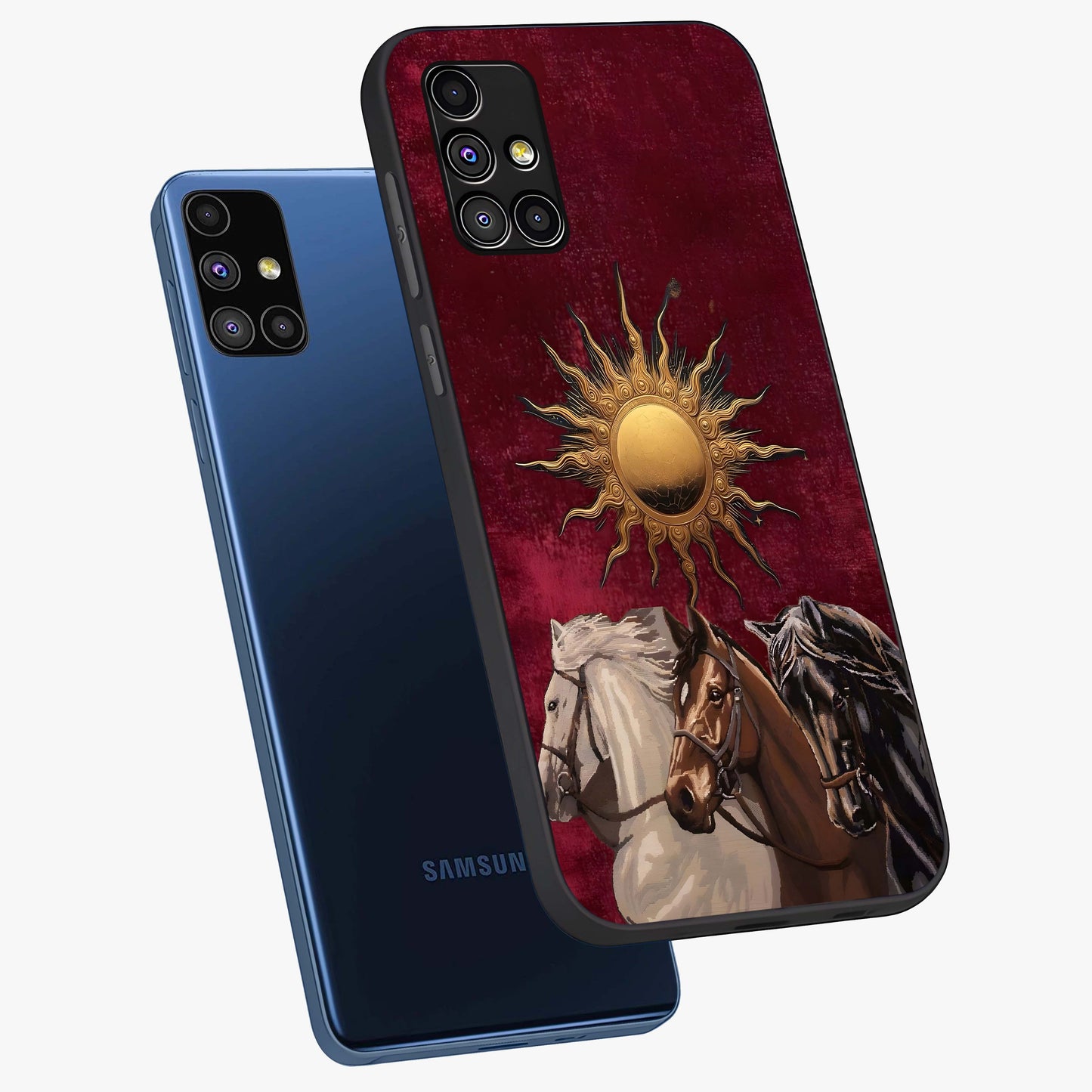 Solar Riders Glass Case displayed in angled mockup highlighting powerful rider illustration with radiant solar aesthetic.