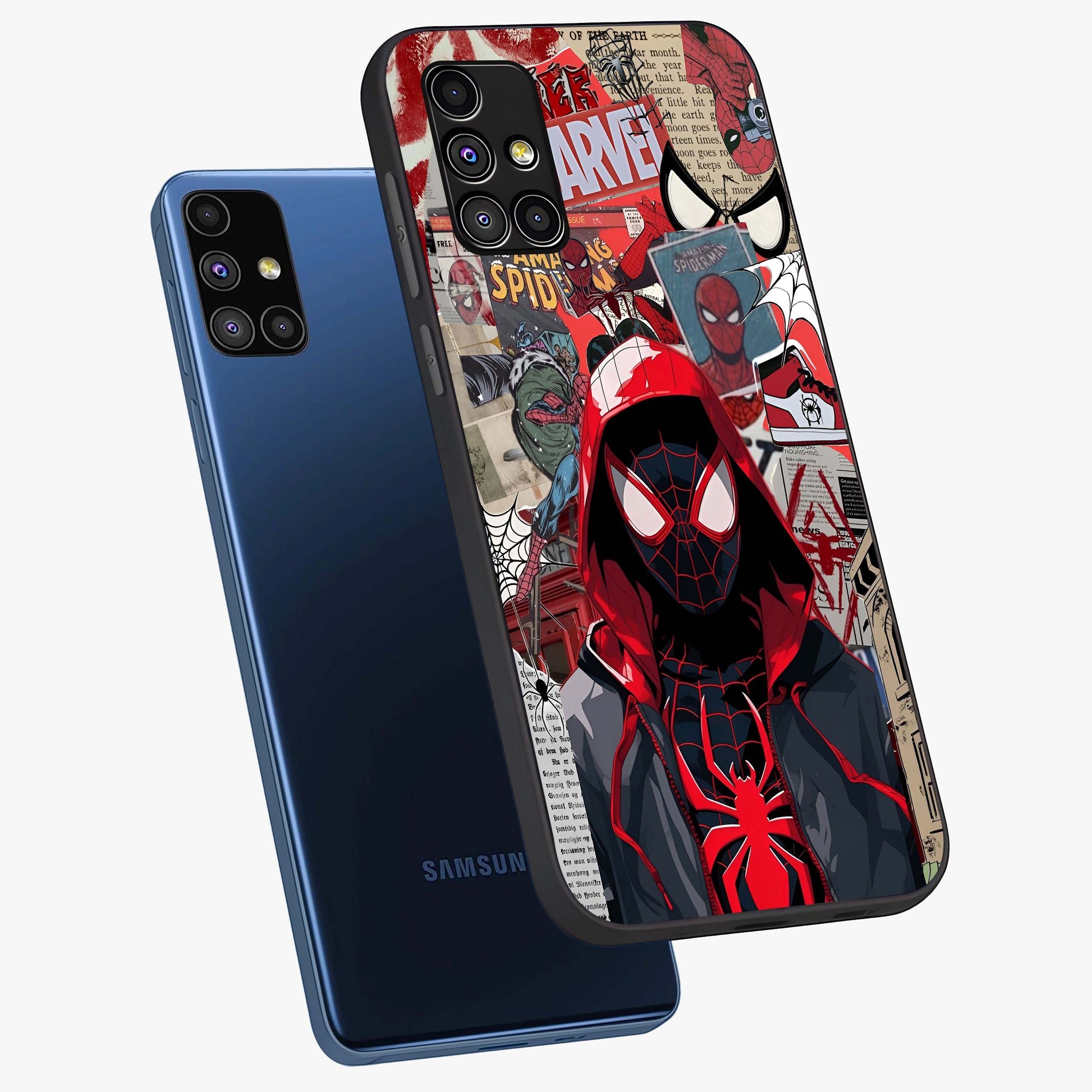 Spider Collage Street Glass Case displayed in angled mockup highlighting dynamic street style collage design with comic aesthetic.