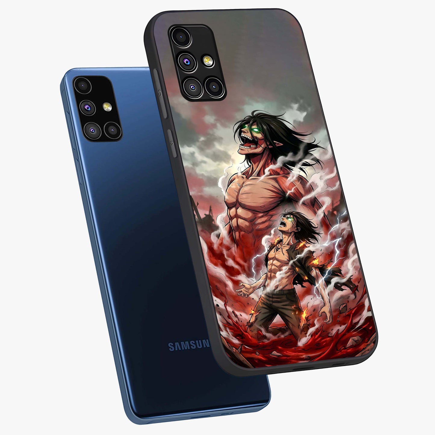 Titan Awakening Fury Glass Case displayed in angled mockup highlighting dramatic giant warrior design with bold anime aesthetic.