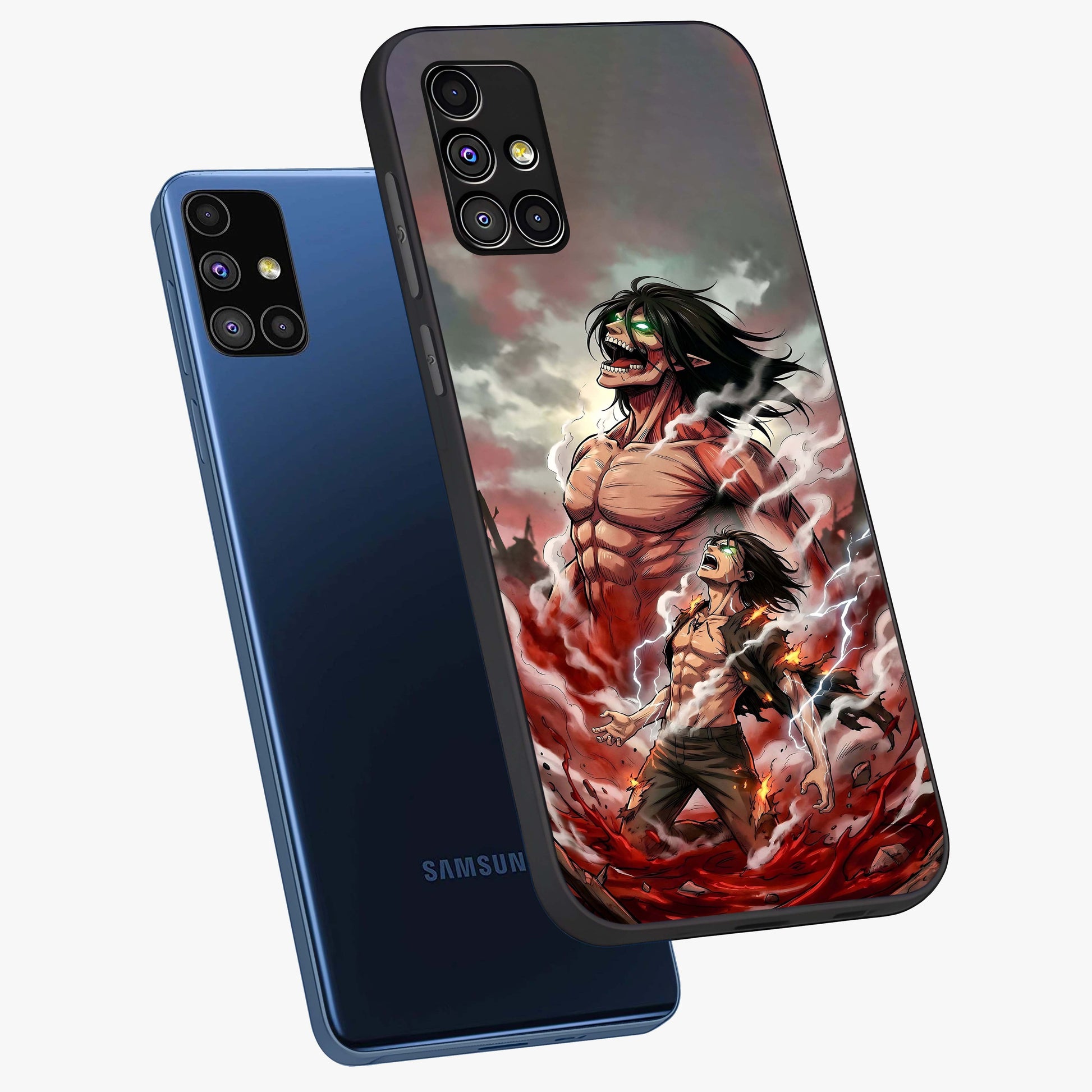 Titan Awakening Fury Glass Case displayed in angled mockup highlighting dramatic giant warrior design with bold anime aesthetic.