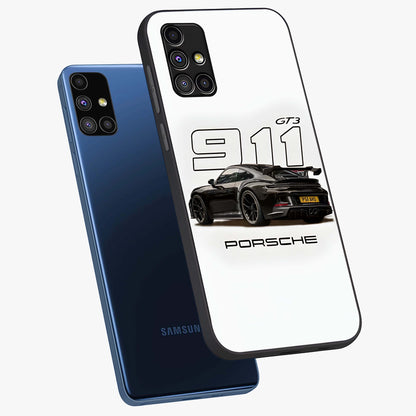 Turbo Legacy Icon Glass Case displayed in angled mockup highlighting dynamic automotive design with performance aesthetic.