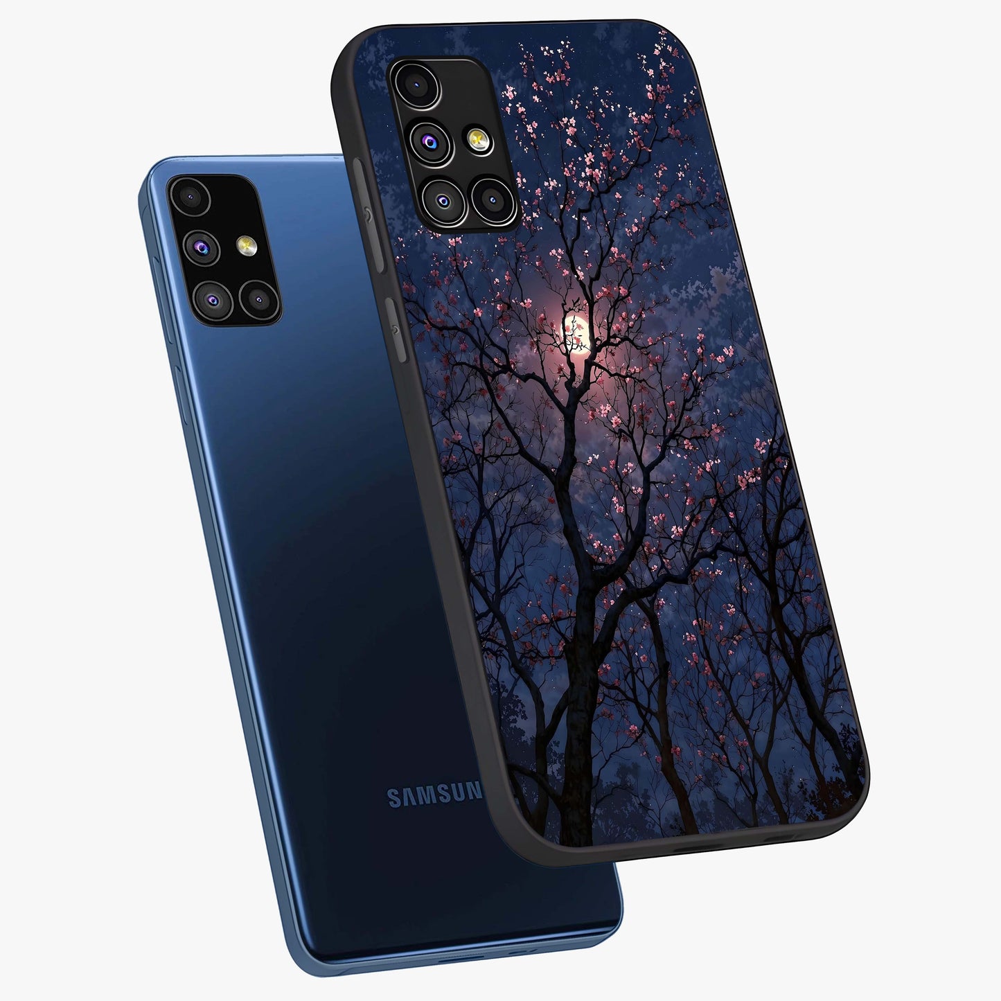 Twilight Sakura Serenade Glass Case displayed in angled mockup highlighting delicate sakura flower design with dreamy aesthetic.