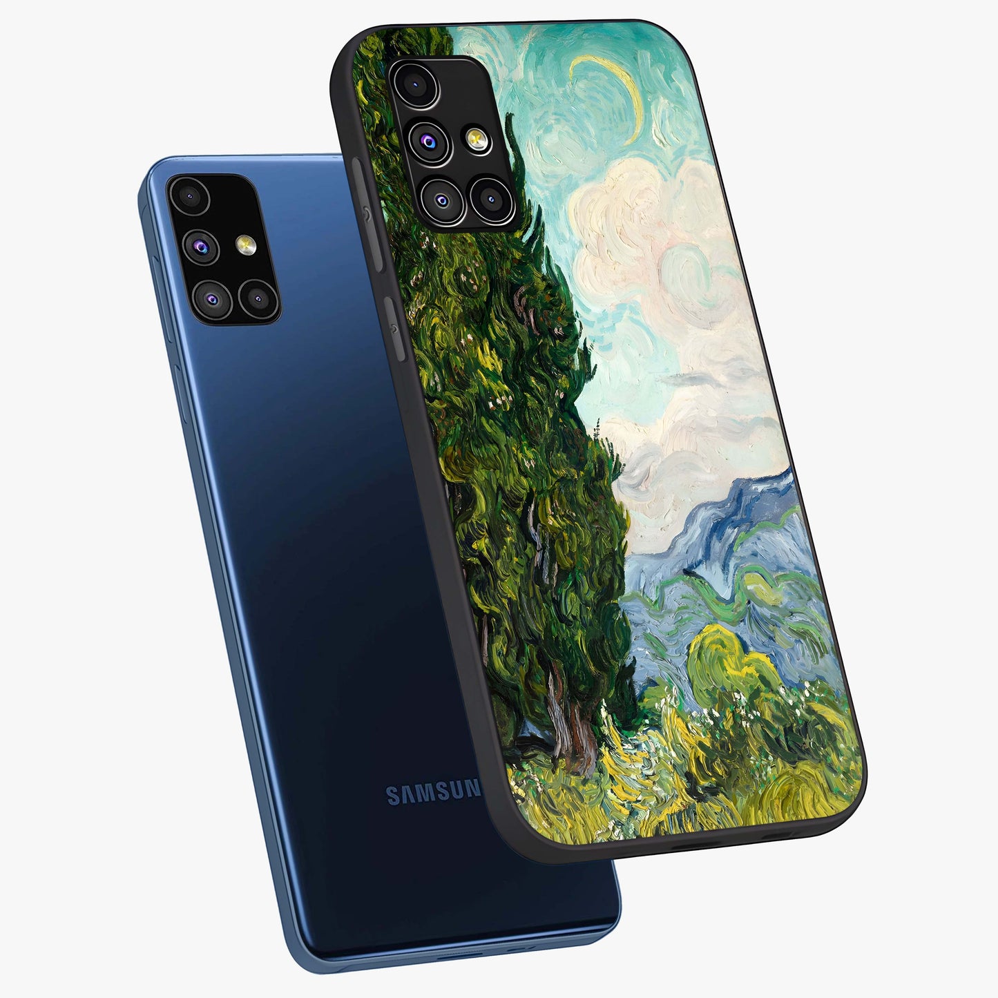 Van Gogh Vintage Art Glass Case displayed in angled mockup highlighting textured brushstroke design with classic aesthetic.