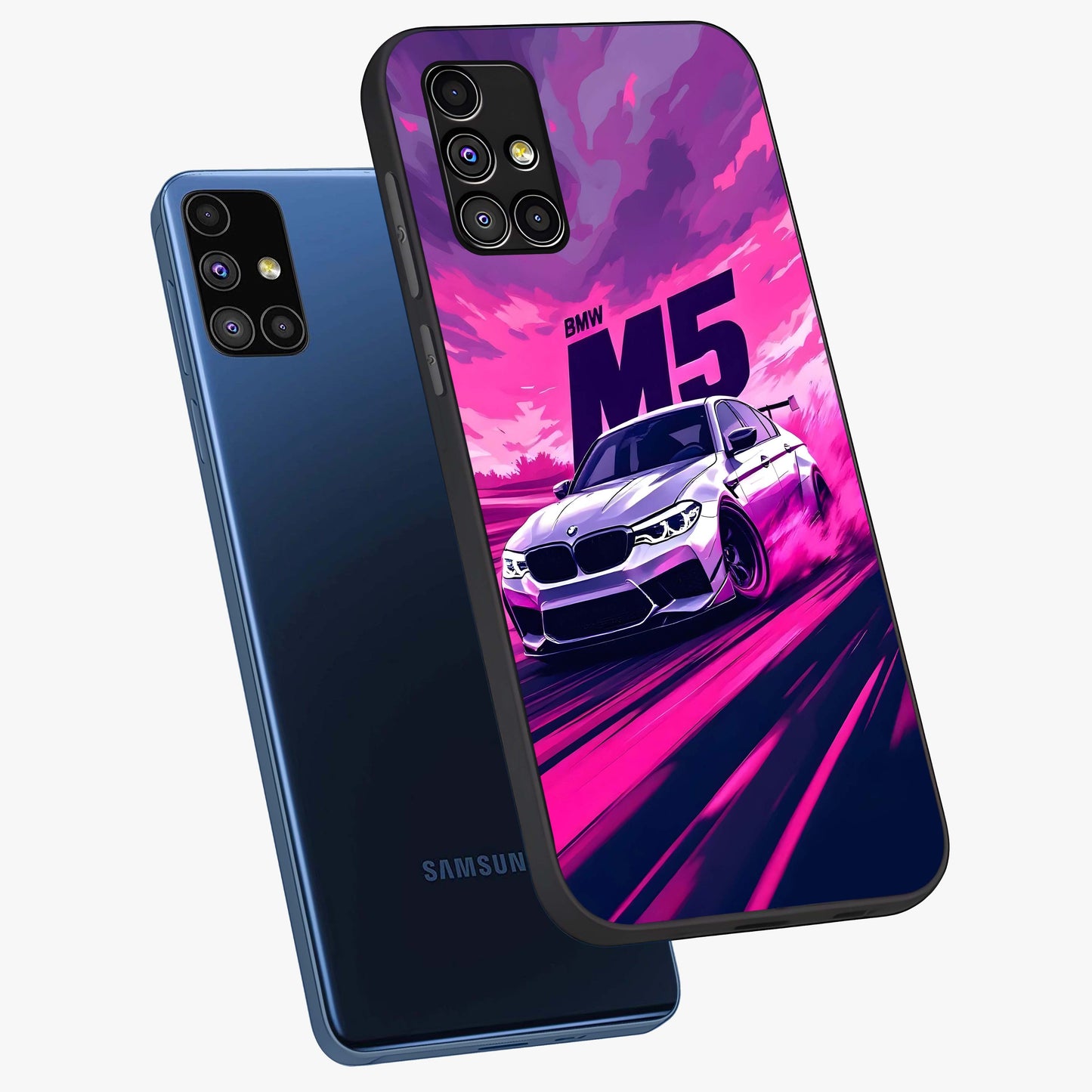 Velocity Drift Pulse Glass Case displayed in angled mockup highlighting dynamic drift design with sporty automotive aesthetic.