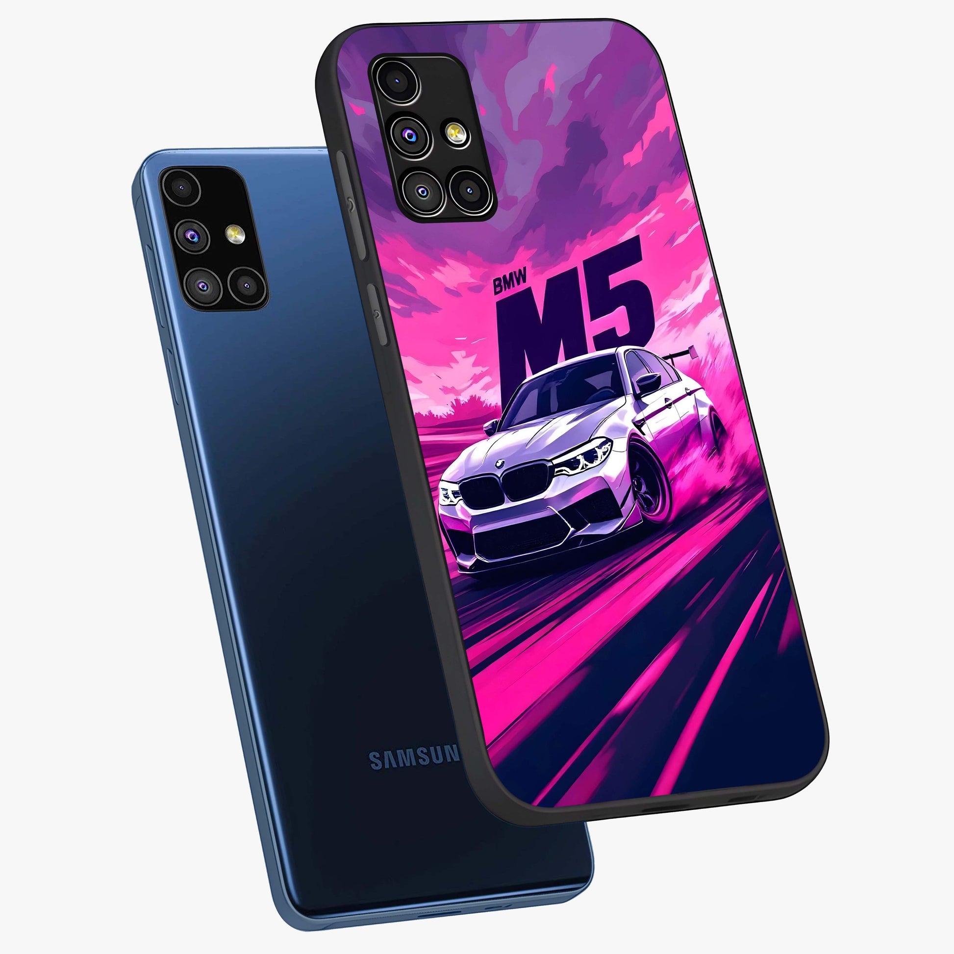 Velocity Drift Pulse Glass Case displayed in angled mockup highlighting dynamic drift design with sporty automotive aesthetic.
