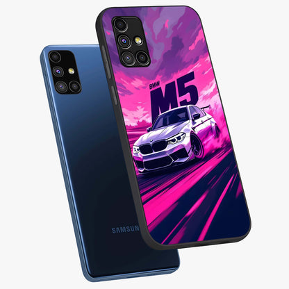 Velocity Drift Pulse Glass Case displayed in angled mockup highlighting dynamic drift design with sporty automotive aesthetic.