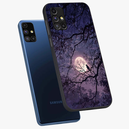 Whispering Moon Silence Glass Case displayed in angled mockup highlighting calm lunar design with dreamy night aesthetic.