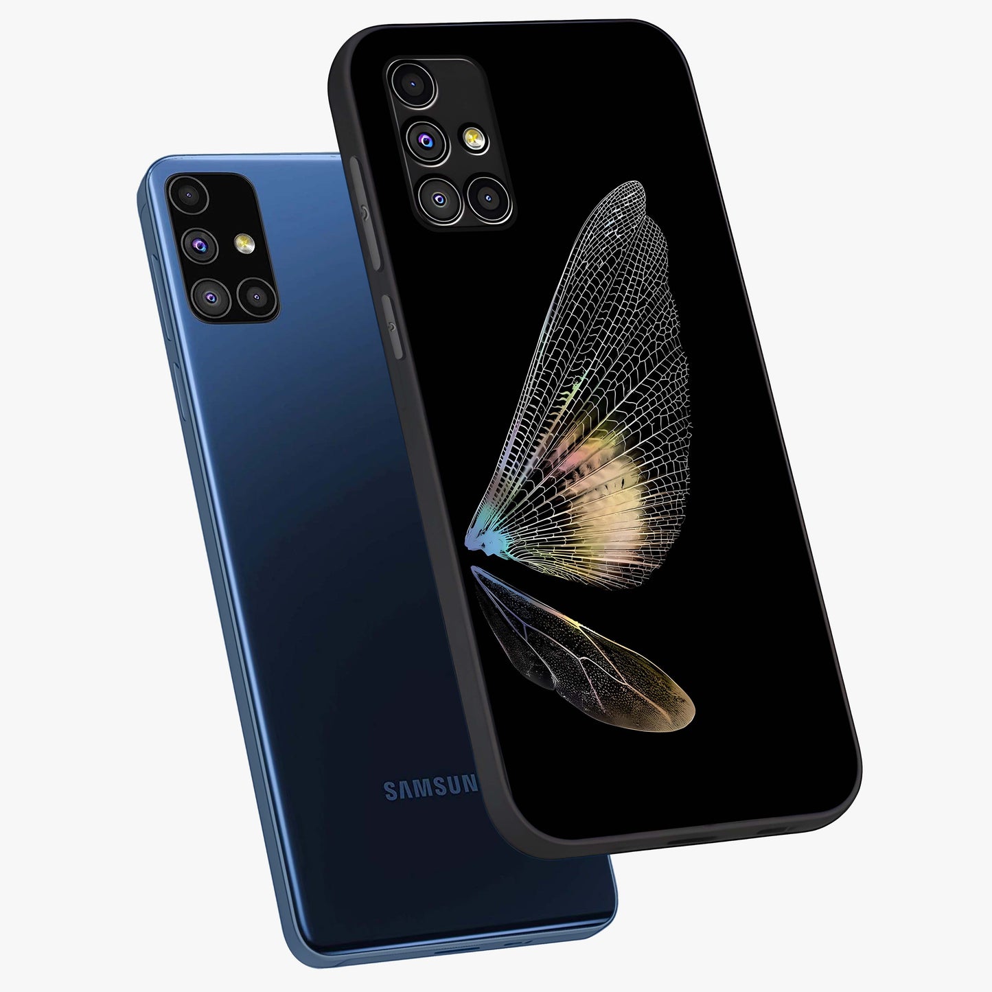Whispers Of Wings Glass Case displayed in angled mockup highlighting soft feather design with celestial aesthetic style.