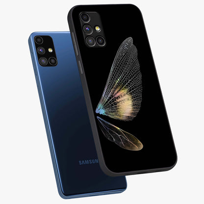 Whispers Of Wings Glass Case displayed in angled mockup highlighting soft feather design with celestial aesthetic style.