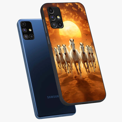 Wild Sunset Majesty Glass Case displayed in angled mockup highlighting vibrant sunset sky design with scenic aesthetic.