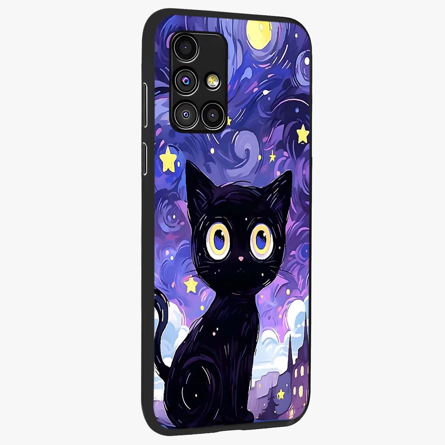 Abstract Cat Art Glass Case upright view showcasing creative feline illustration and aesthetic artistic style.