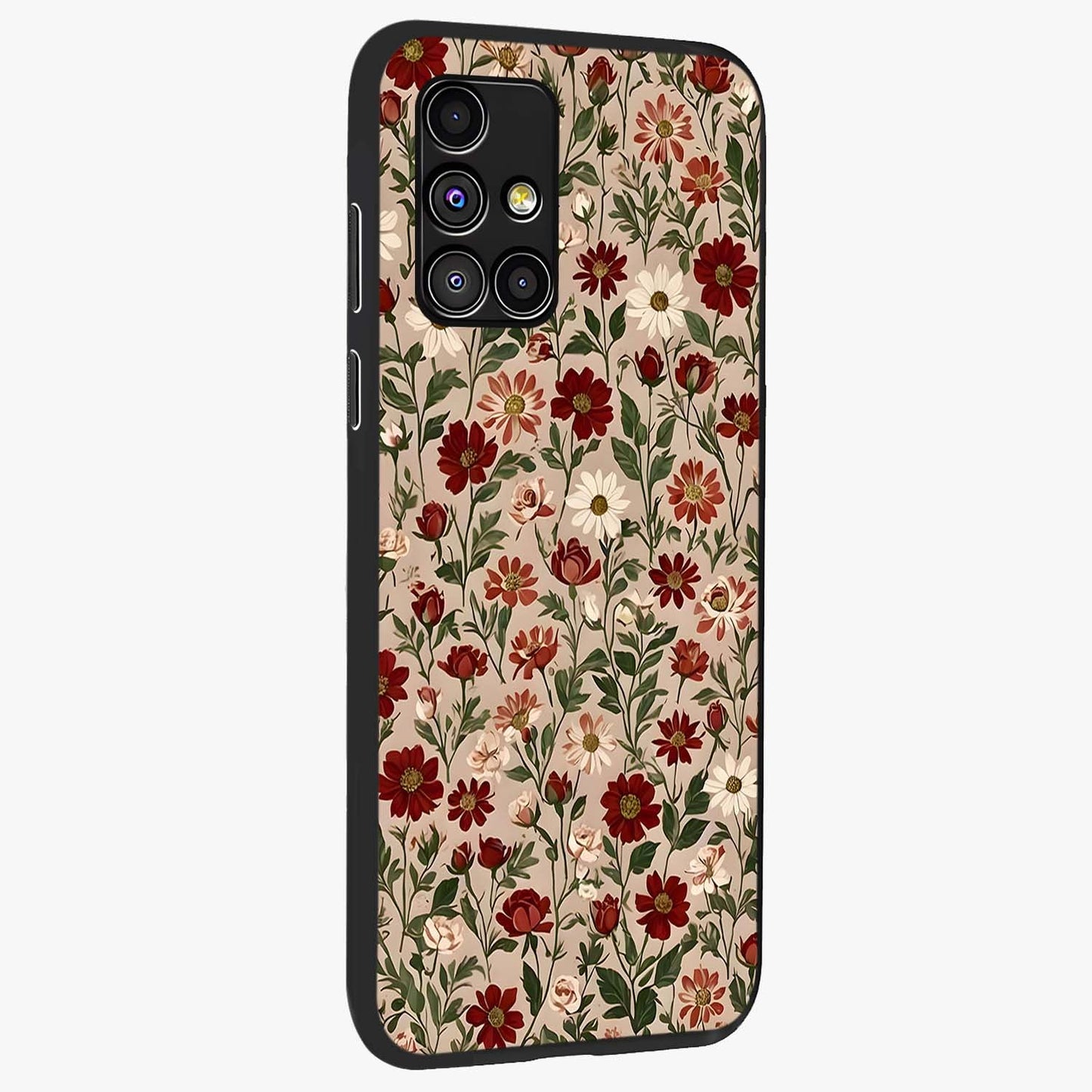 Biege Flower With Leaf Glass Case upright view showcasing delicate beige flower illustration with clean botanical style.