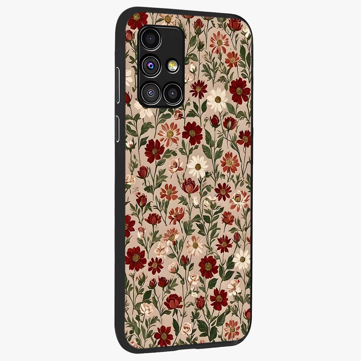 Biege Flower With Leaf Glass Case upright view showcasing delicate beige flower illustration with clean botanical style.