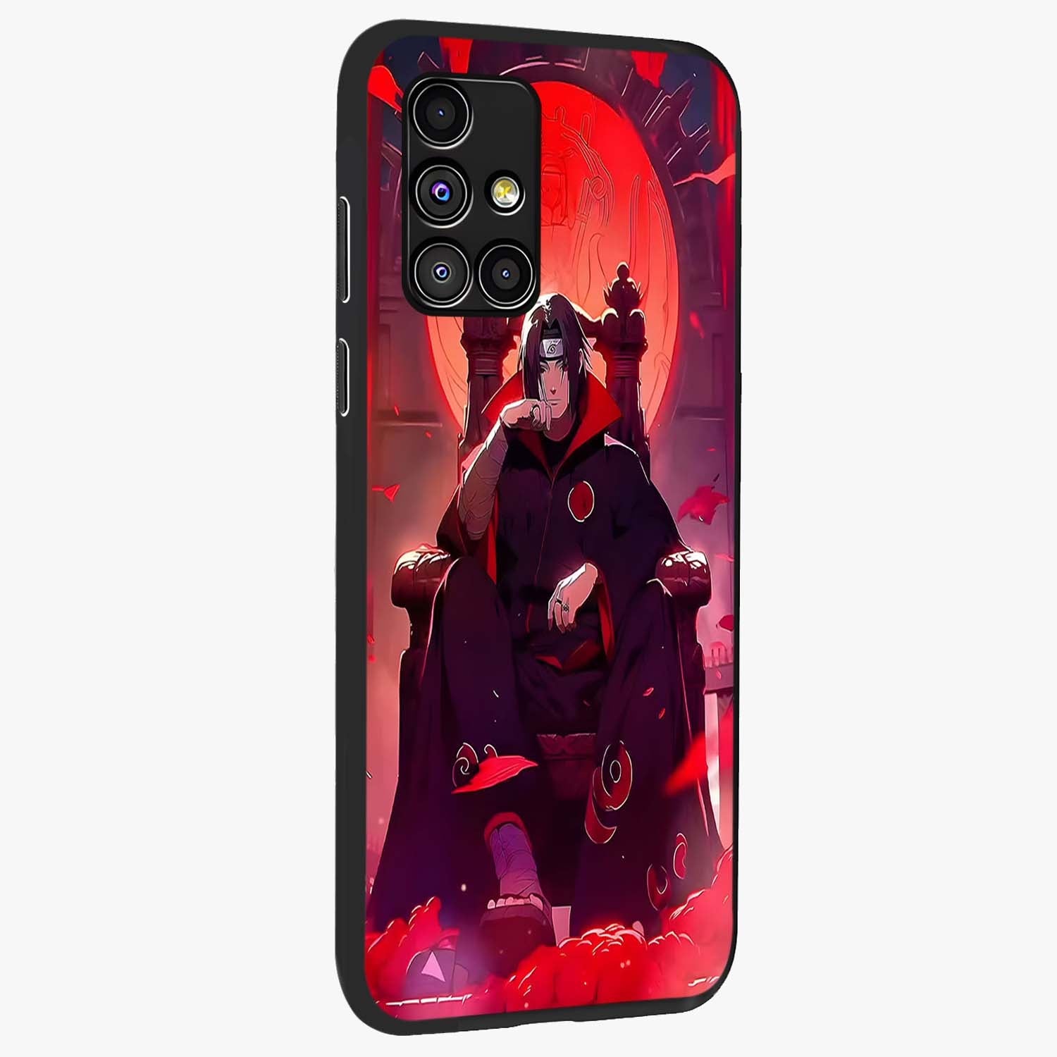 Blood Moon Sovereign Glass Case upright view showcasing powerful moon inspired artwork with cosmic aesthetic style.