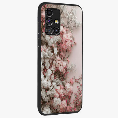 Blush Blossom Cloud Glass Case upright view showcasing calm floral cloud artwork with gentle dreamy theme.