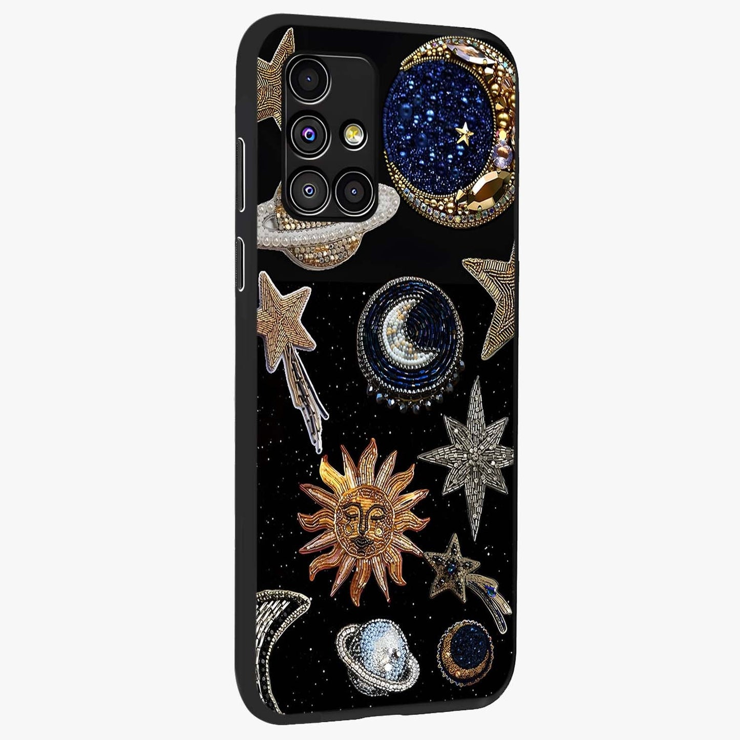Celestial Gem Constellations Glass Case upright view showcasing cosmic constellation artwork with celestial aesthetic style.