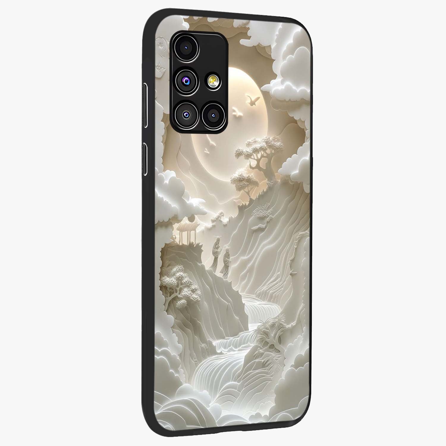 Celestial Origami Glass Case upright view showcasing creative origami artwork with modern celestial style.