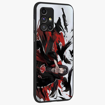 Crimson Crow Illusion Glass Case upright view showcasing striking crow illusion artwork with intense crimson theme.