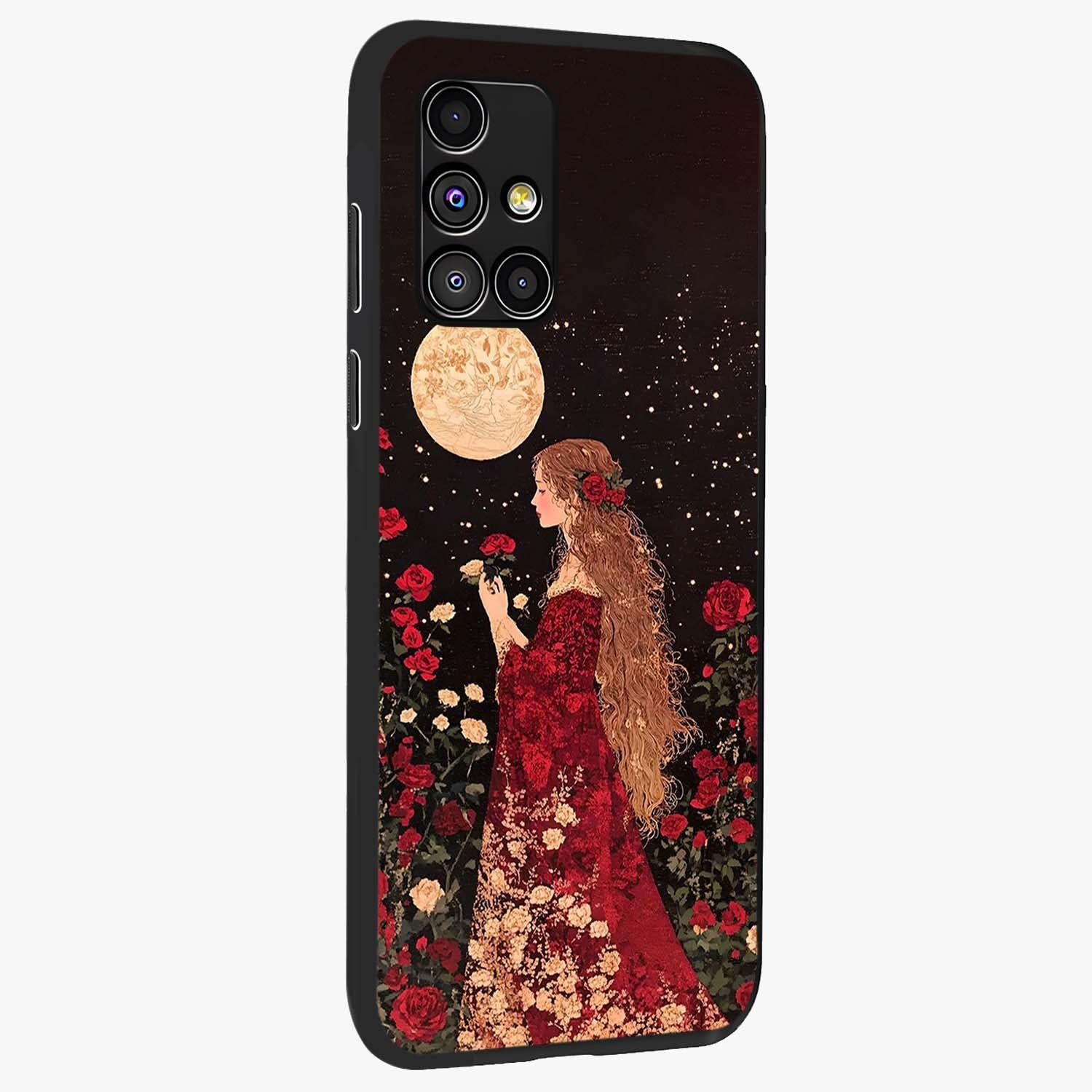 Crimson Dreams Glass Case upright view showcasing dreamy red toned artwork with modern aesthetic style.