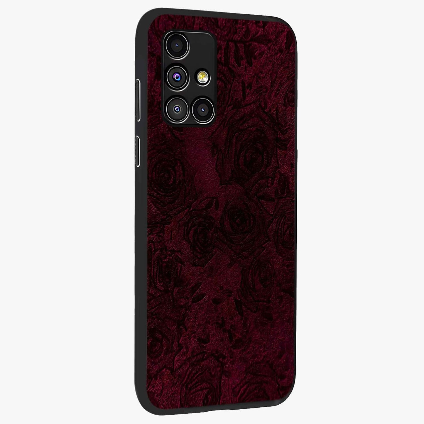 Crimson Fade Flow Glass Case upright view showcasing dynamic crimson flow artwork with stylish abstract theme.