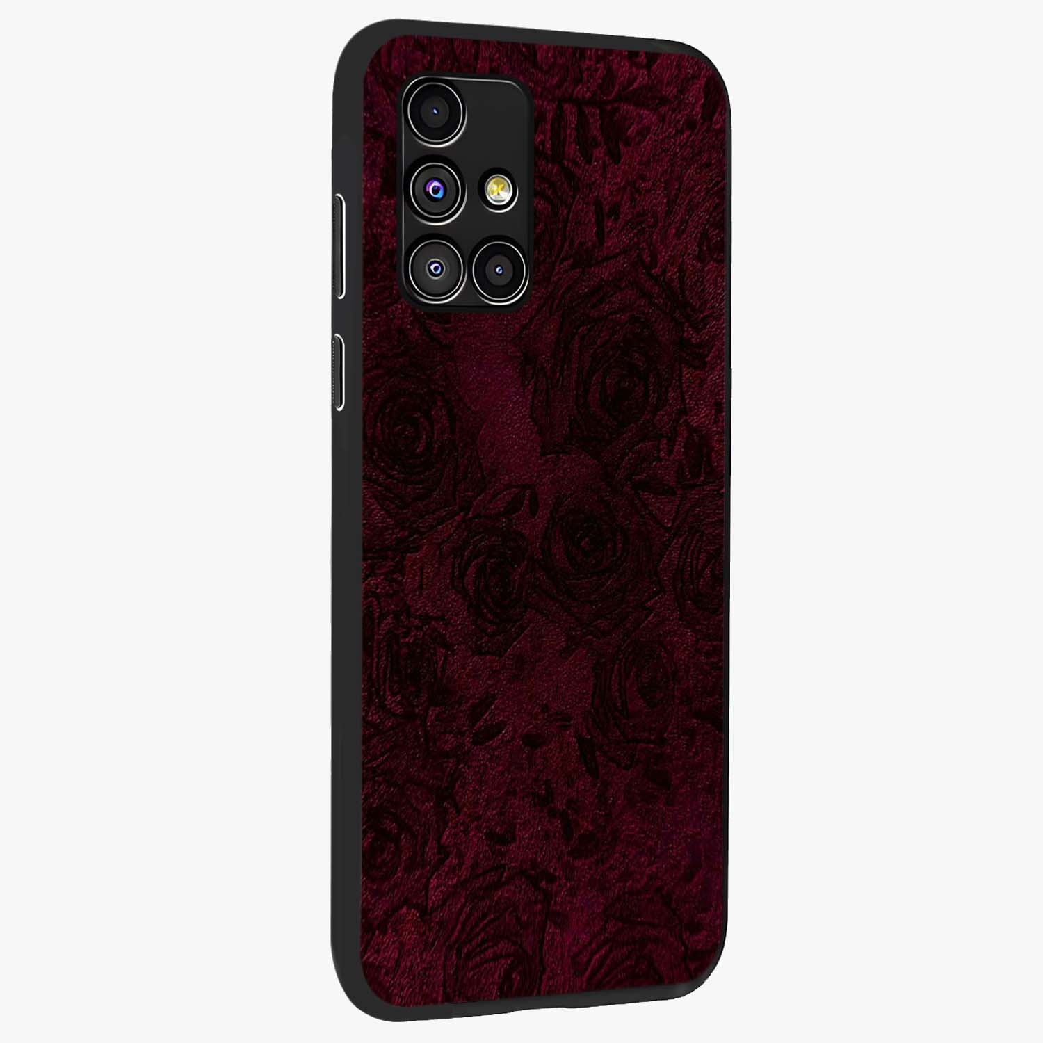 Crimson Fade Flow Glass Case upright view showcasing dynamic crimson flow artwork with stylish abstract theme.