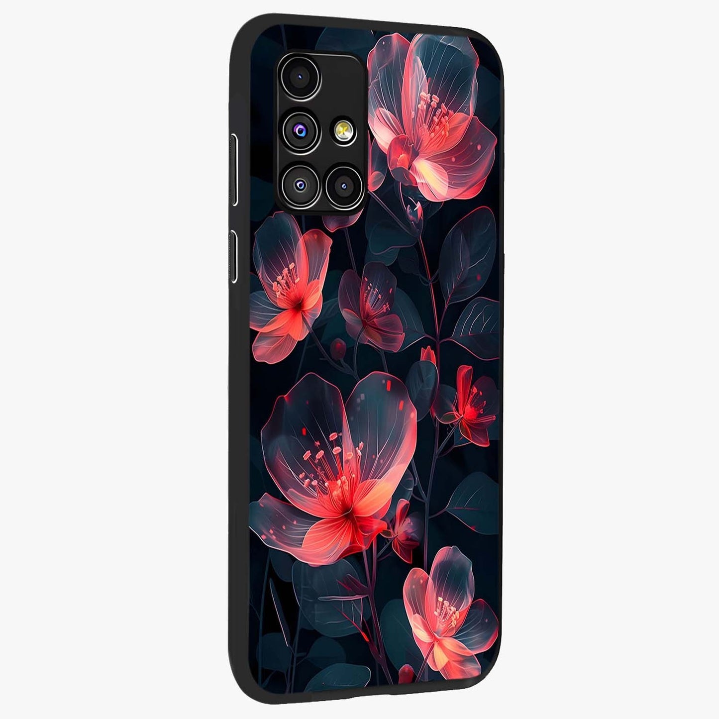 Dark Shade of Flower Glass Case upright view showcasing delicate flower artwork with rich dark floral theme.