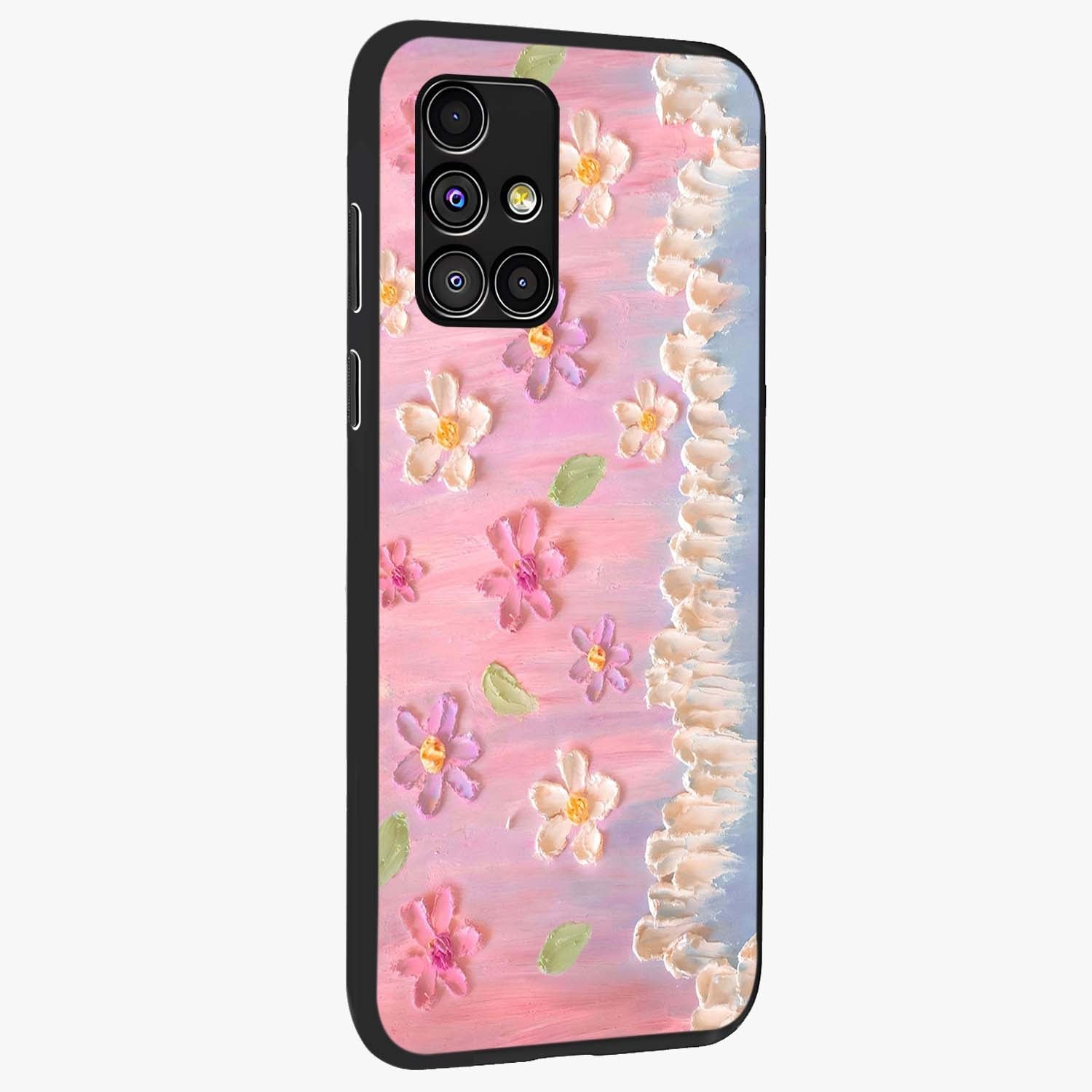 Dreamy Painted Garden Glass Case upright view showcasing vibrant floral garden artwork with artistic nature theme.