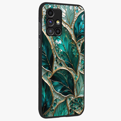 Emerald Leaf Glass Glass Case upright view showcasing fresh green leaf artwork with calming nature inspired style.