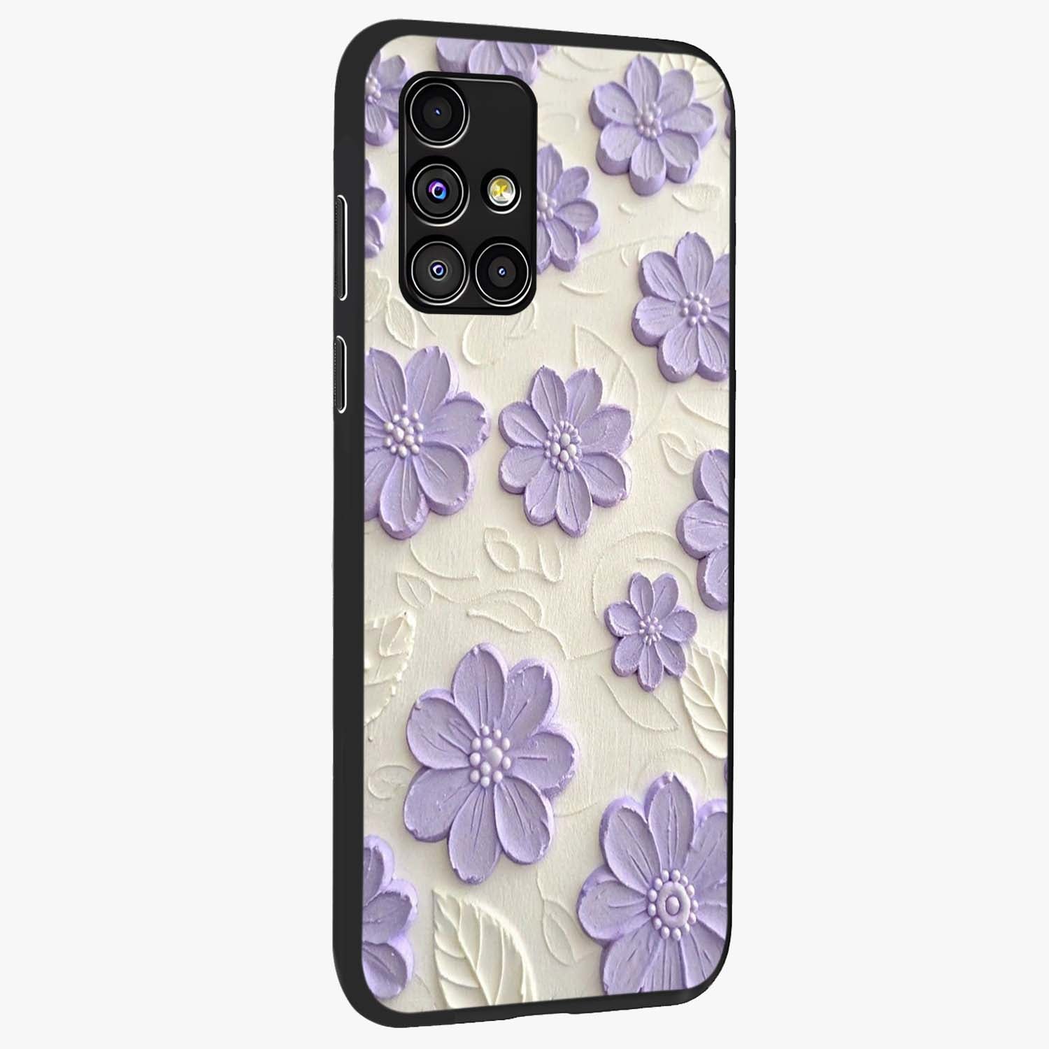 Floral Wall Art With Purple Flowers Glass Case upright view showcasing elegant purple flower artwork with decorative floral theme.