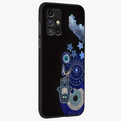 Galactic Charm Cluster Glass Case upright view showcasing glowing cosmic charm artwork with magical celestial style.