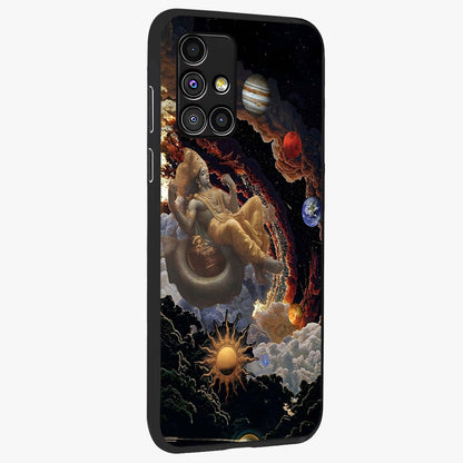 Galactic Divine God Glass Case upright view showcasing mystical divine artwork with dramatic cosmic theme.