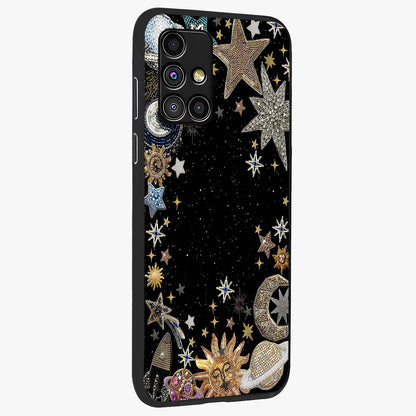 Galactic Jewel Stars Glass Case upright view showcasing glittering star jewel artwork with vibrant galaxy theme.