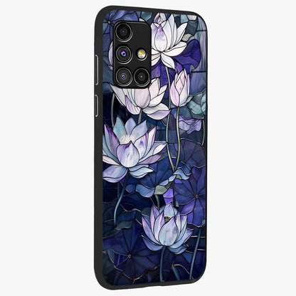 Gloss Petal Rush Glass Case upright view showcasing dynamic floral petal artwork with modern botanical theme.