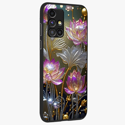 Golden Floral Majesty Glass Case upright view showcasing majestic floral artwork with rich decorative theme.