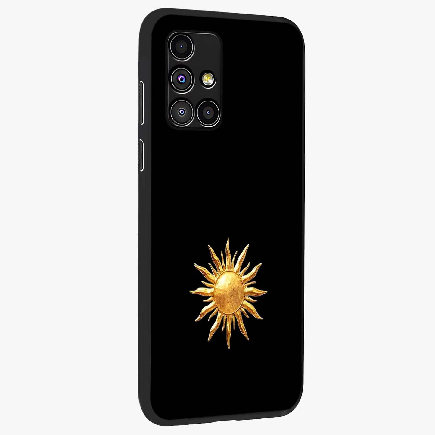 Golden Sun Minimalism Glass Case upright view showcasing haunting graveyard artwork with dramatic dark theme.