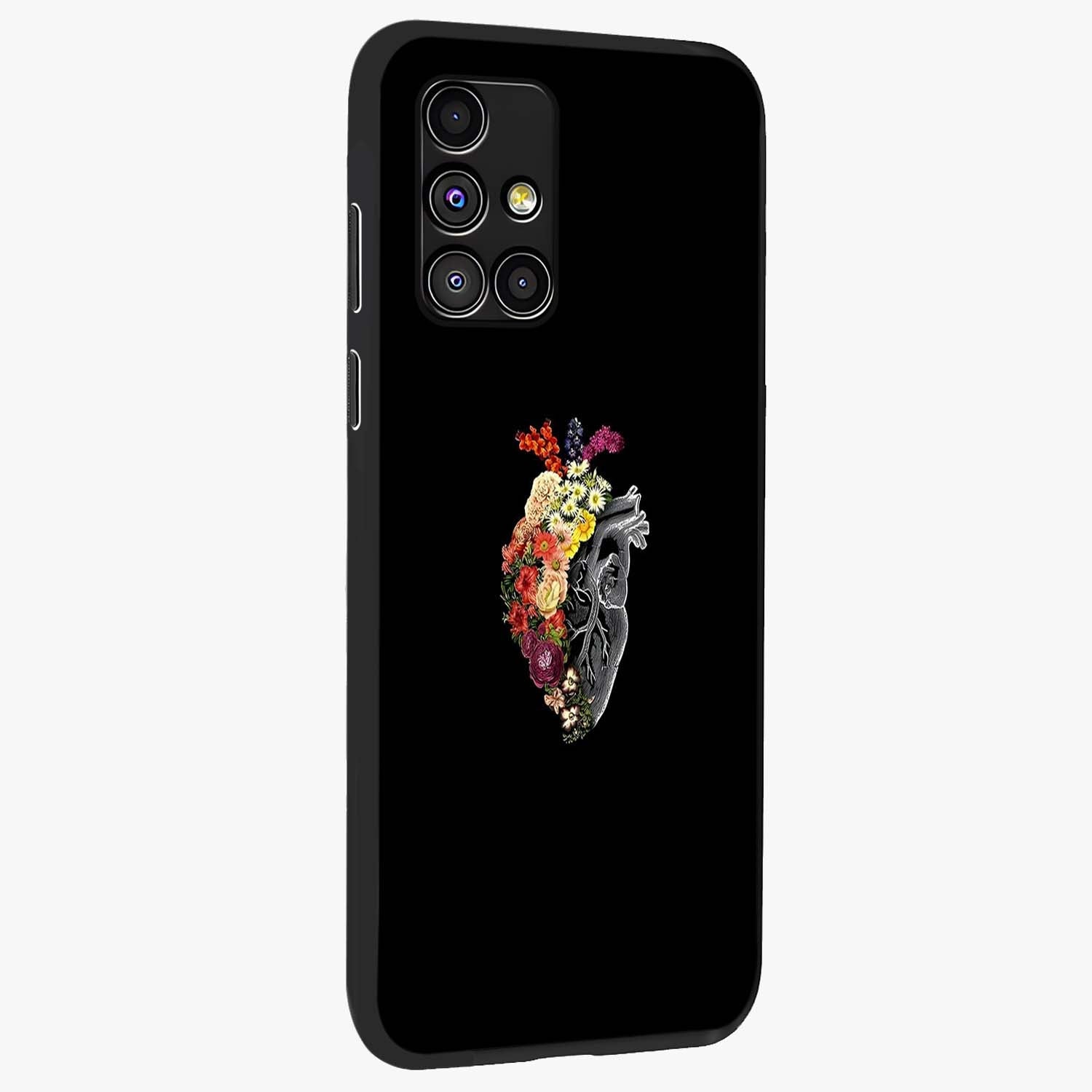Heart With Flowers Glass Case upright view showcasing decorative heart and floral artwork with sweet romantic theme.