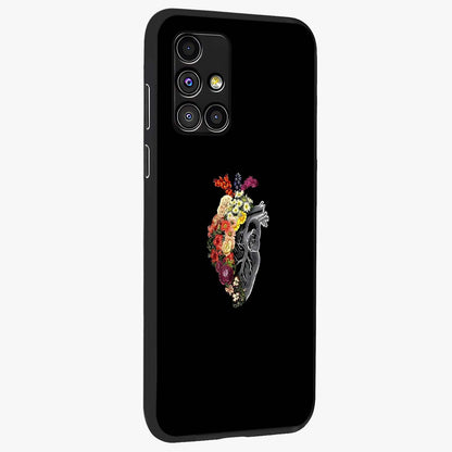 Heart With Flowers Glass Case upright view showcasing decorative heart and floral artwork with sweet romantic theme.