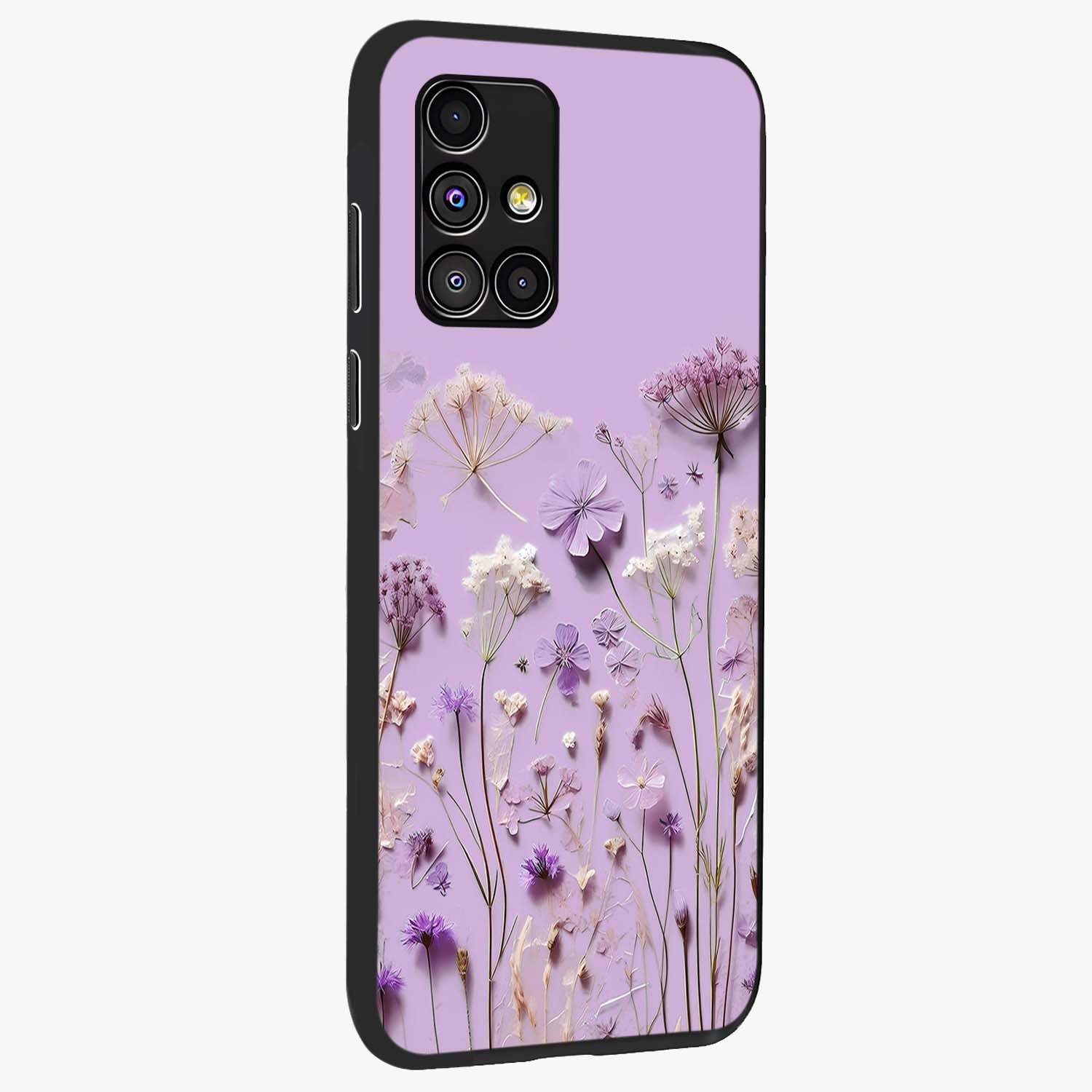 Lavender Blossom Dream Glass Case upright view showcasing delicate lavender blossom artwork with peaceful floral theme.