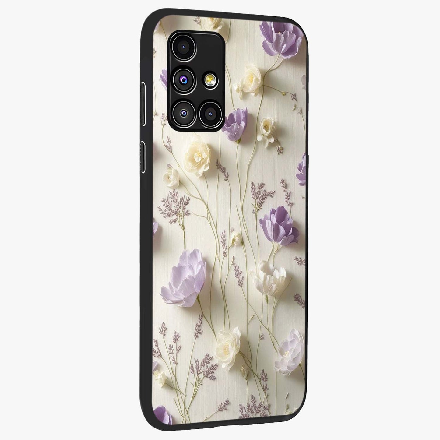 Lilac Breeze Harmony Glass Case upright view showcasing delicate lilac artwork with peaceful floral theme.