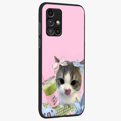 Love Matcha Cat Glass Case upright view showcasing adorable cat artwork with charming matcha themed design.