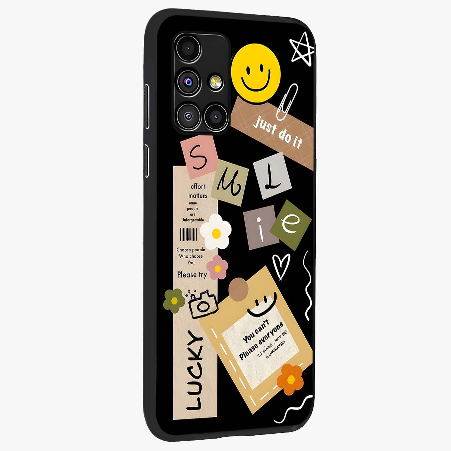 Lucky Aesthetic Collage Glass Case upright view showcasing vibrant collage artwork with youthful aesthetic theme.