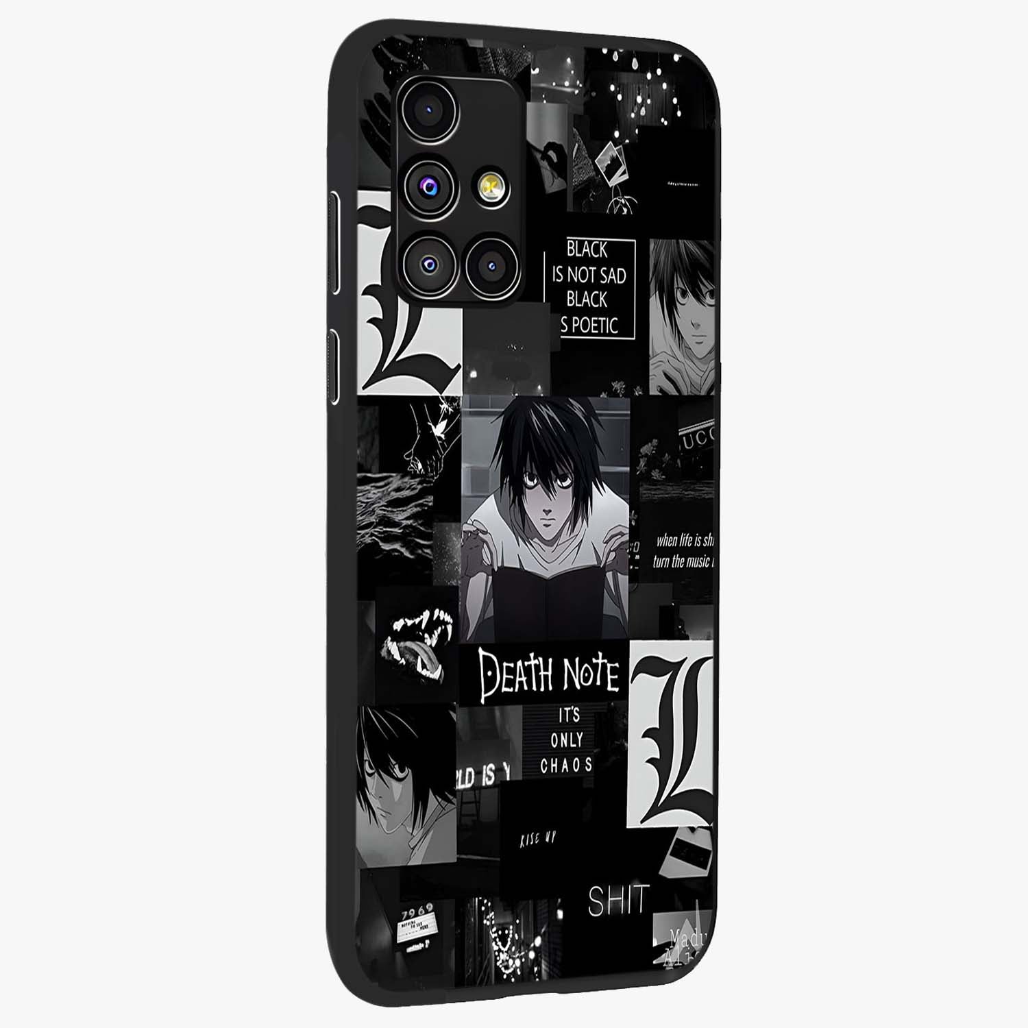Midnight Chaos Mind Glass Case upright view showcasing expressive abstract artwork with bold dark theme.