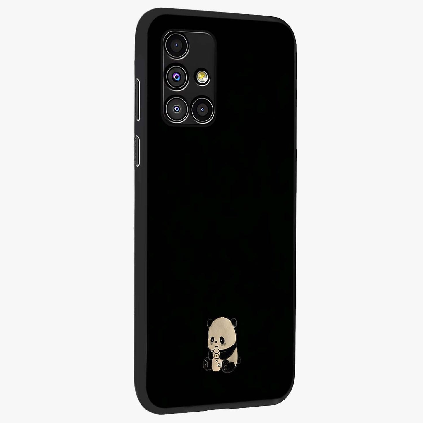 Midnight Panda Love Glass Case upright view showcasing charming panda artwork with playful romantic theme.