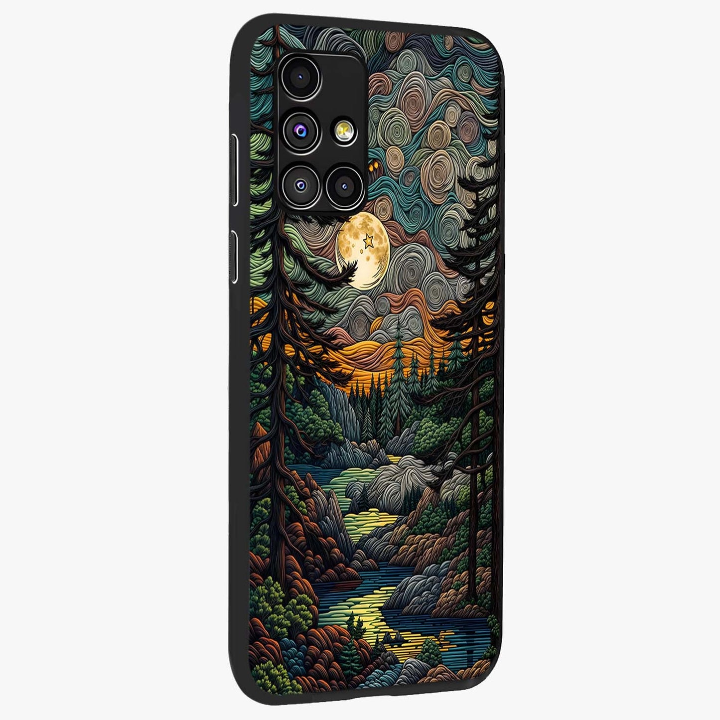 Moonlight Forest Dream Glass Case upright view showcasing magical forest artwork with calm night theme.