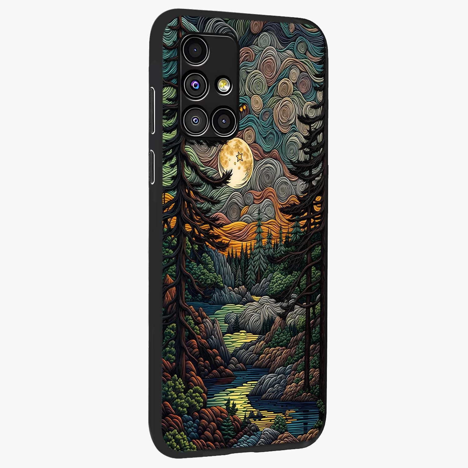 Moonlight Forest Dream Glass Case upright view showcasing magical forest artwork with calm night theme.