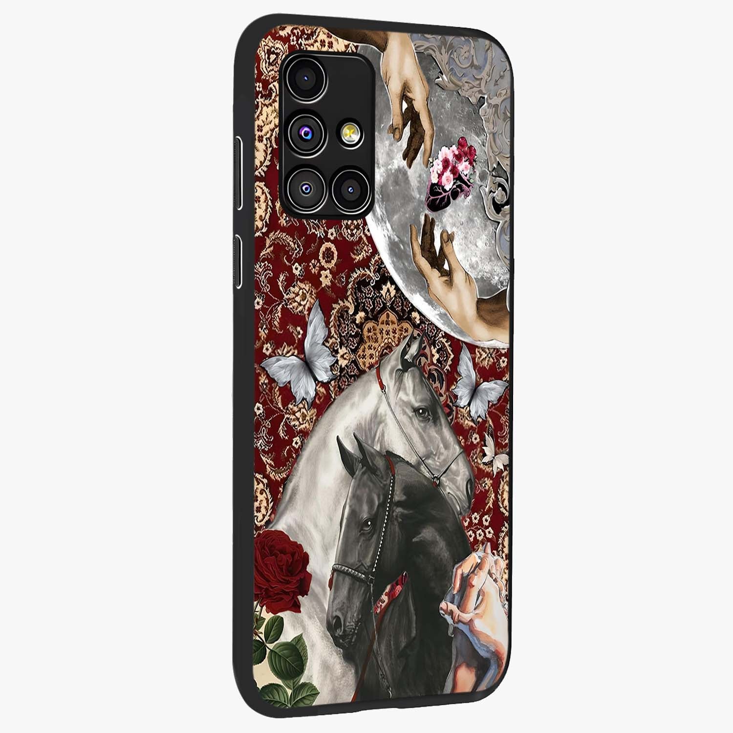Moonlit Royal Stallion Glass Case upright view showcasing dramatic horse artwork with glowing moon themed design.