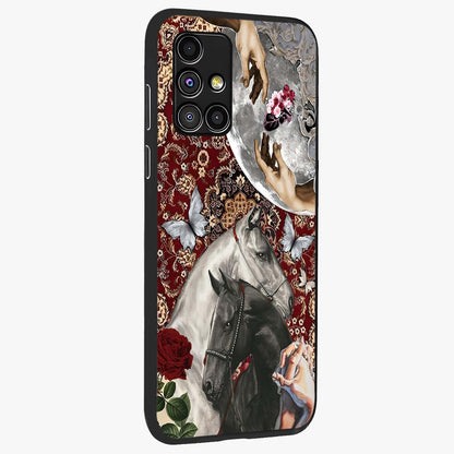 Moonlit Royal Stallion Glass Case upright view showcasing dramatic horse artwork with glowing moon themed design.