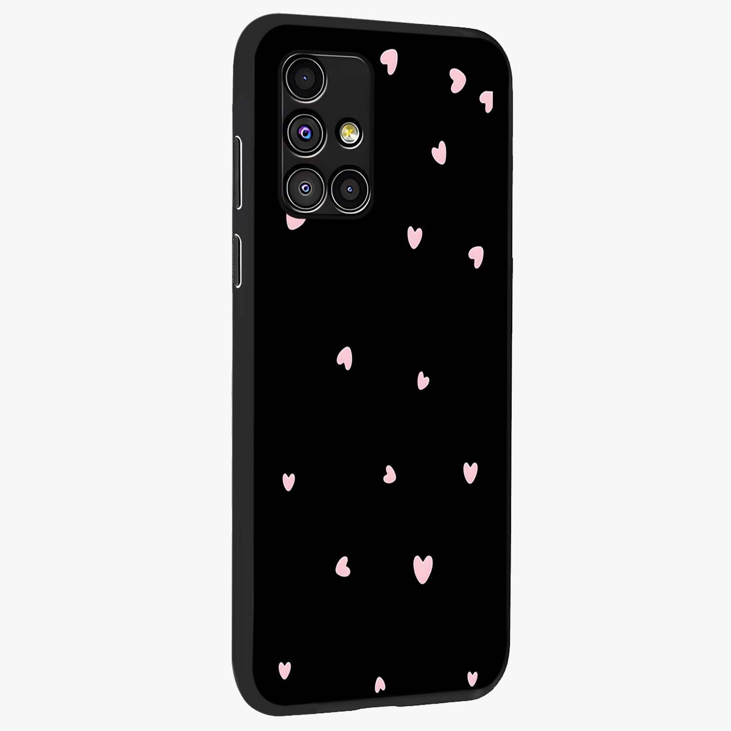 Pink Love Drops Glass Case upright view showcasing charming heart drop artwork with romantic playful theme.